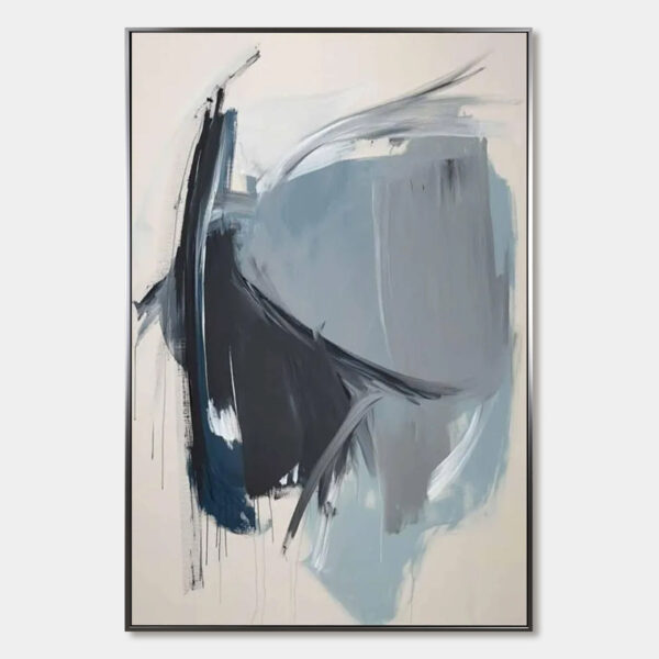 AZURE DEPTHS: Abstract Minimalist Blue and Grey Oil Painting