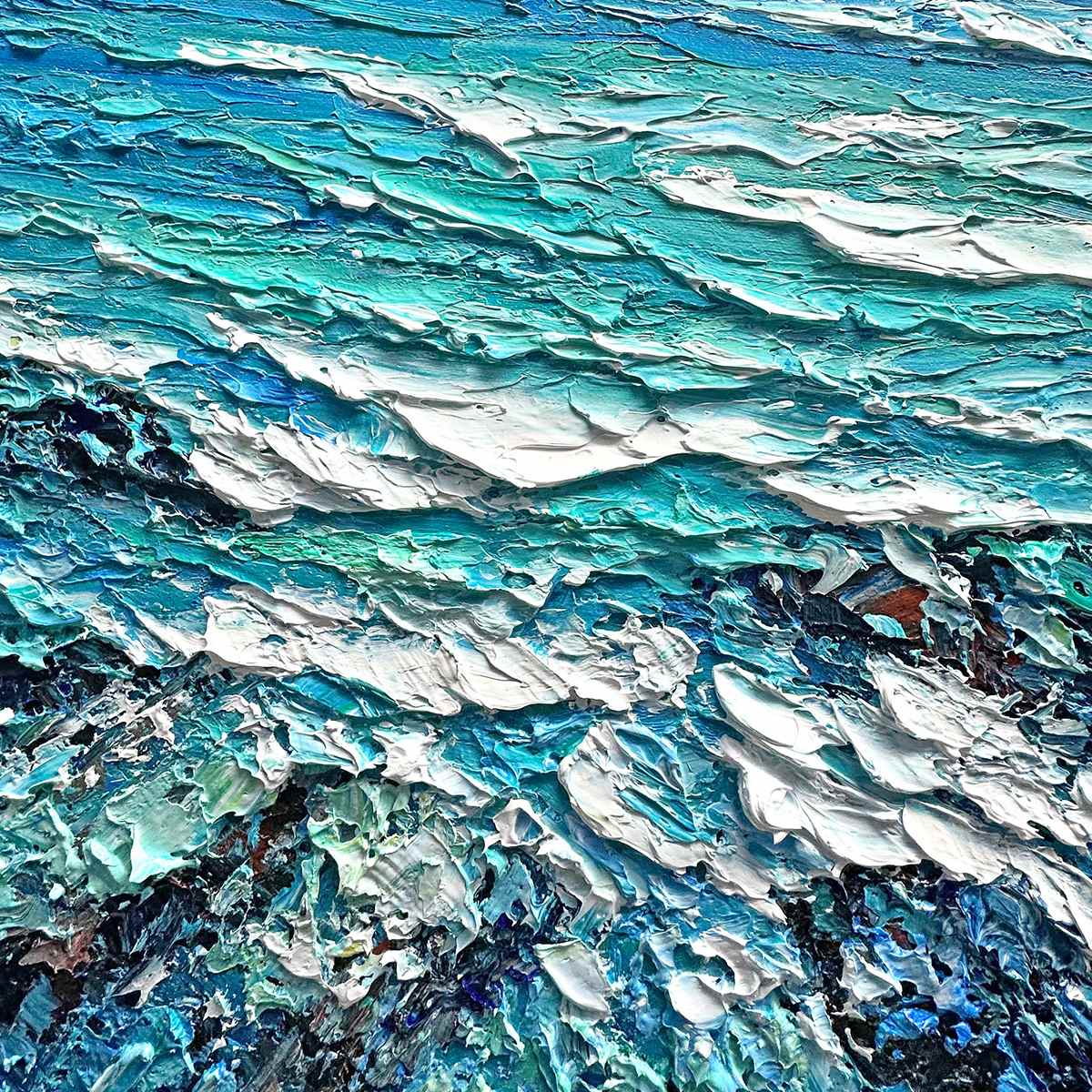 AZURE DEPTHS: Impasto Seascape Oil Painting in Blues and Greens - Image 3
