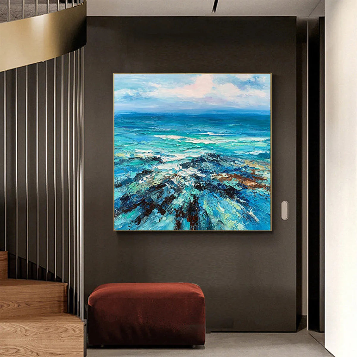 AZURE DEPTHS: Impasto Seascape Oil Painting in Blues and Greens - Image 4