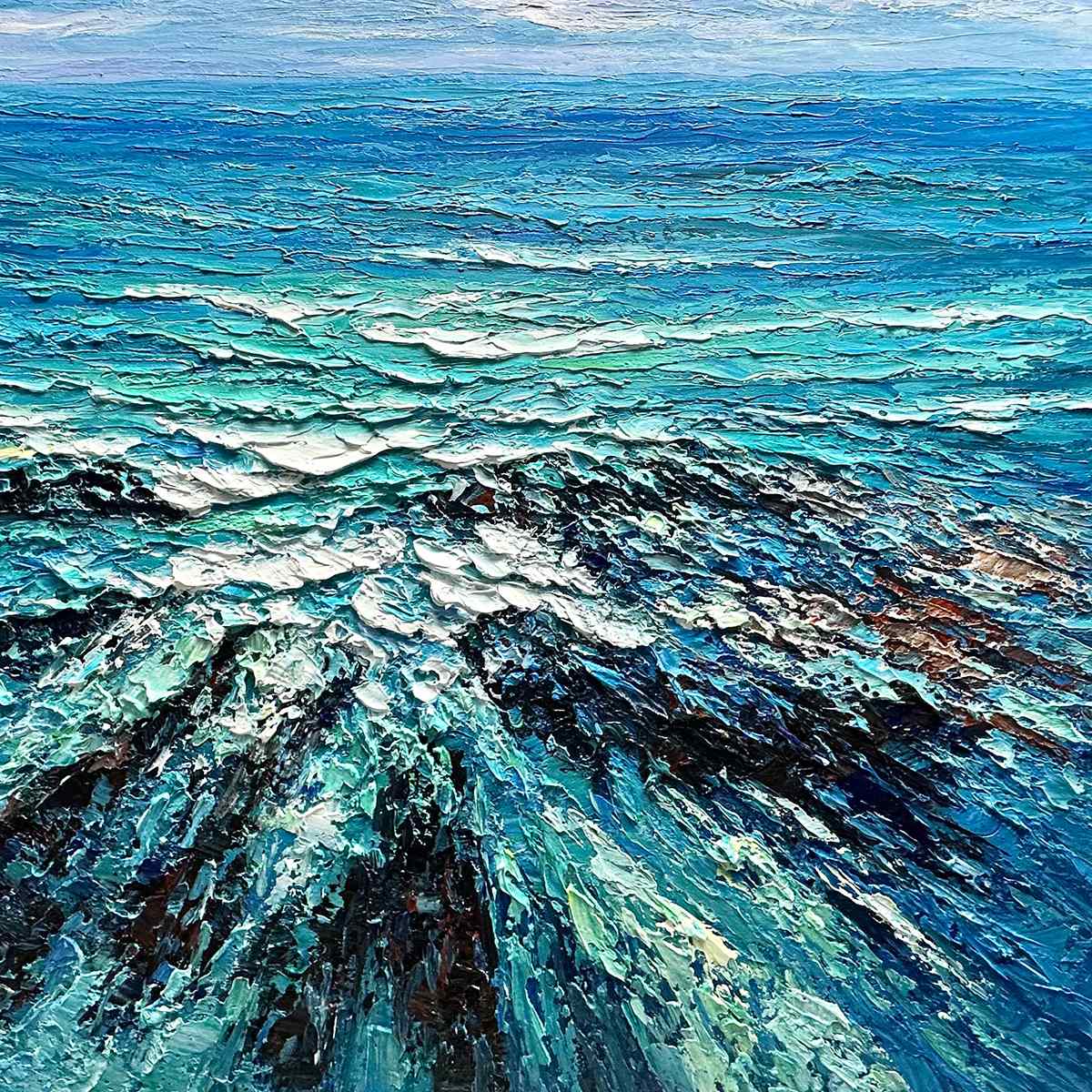 AZURE DEPTHS: Impasto Seascape Oil Painting in Blues and Greens - Image 6