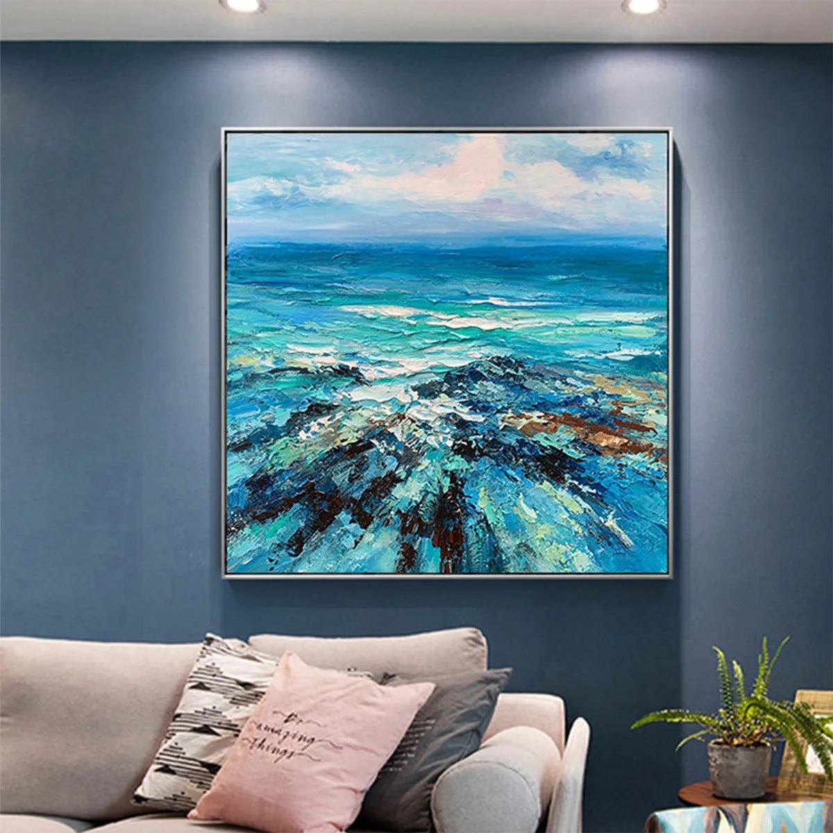 AZURE DEPTHS: Impasto Seascape Oil Painting in Blues and Greens - Image 8