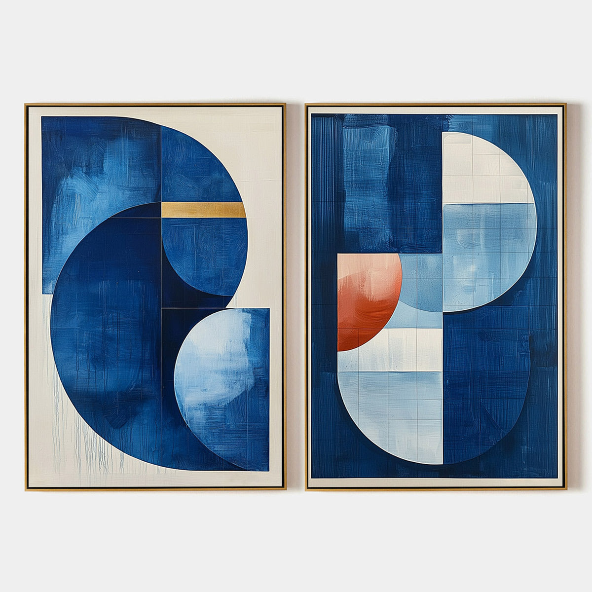 AZURE DEPTHS: Minimalist Blue and Gold Abstract Oil Painting