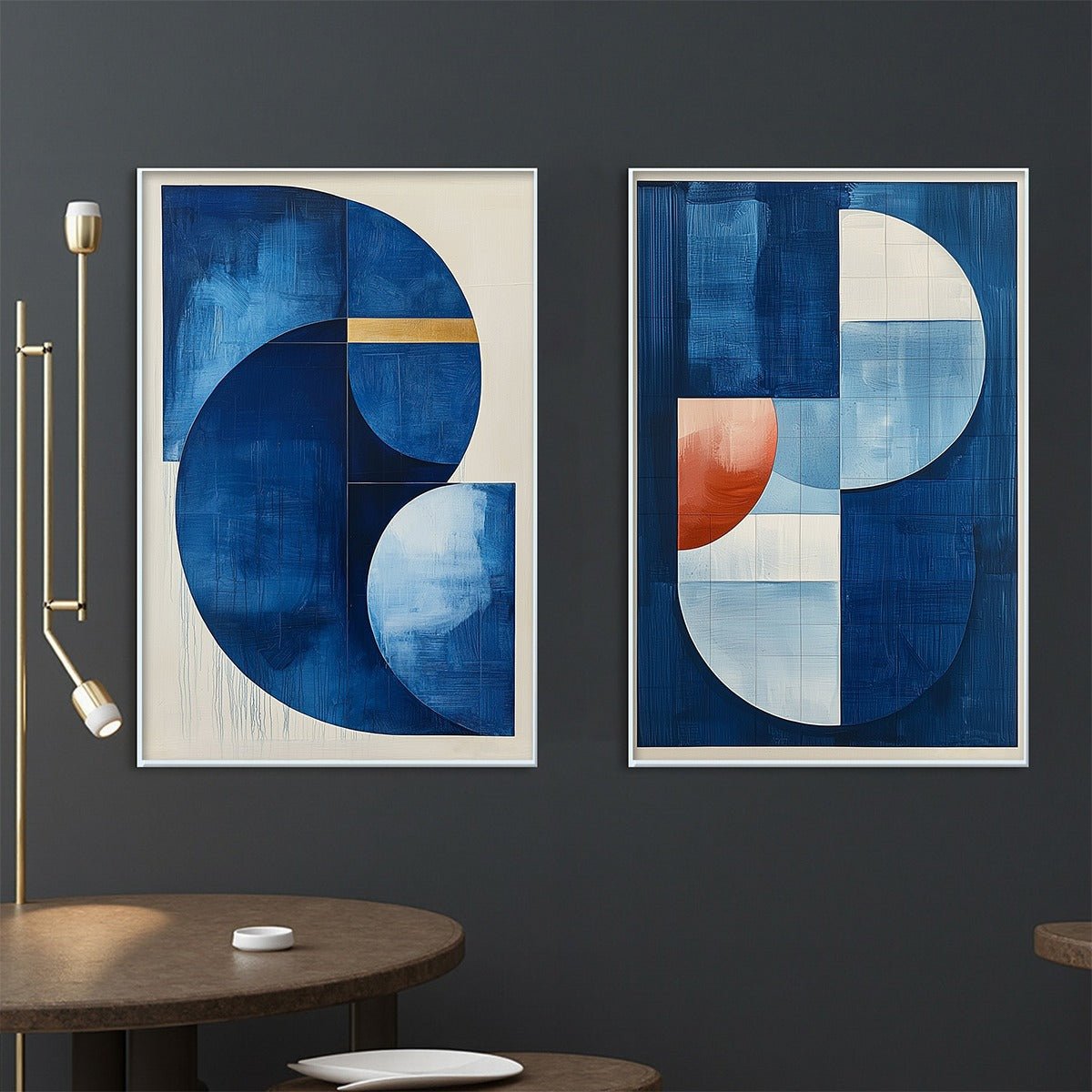 AZURE DEPTHS: Minimalist Blue and Gold Abstract Oil Painting - Image 2