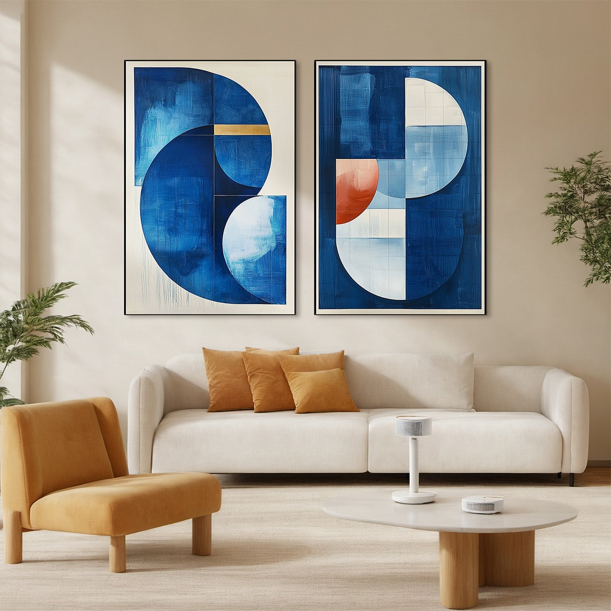 AZURE DEPTHS: Minimalist Blue and Gold Abstract Oil Painting - Image 5