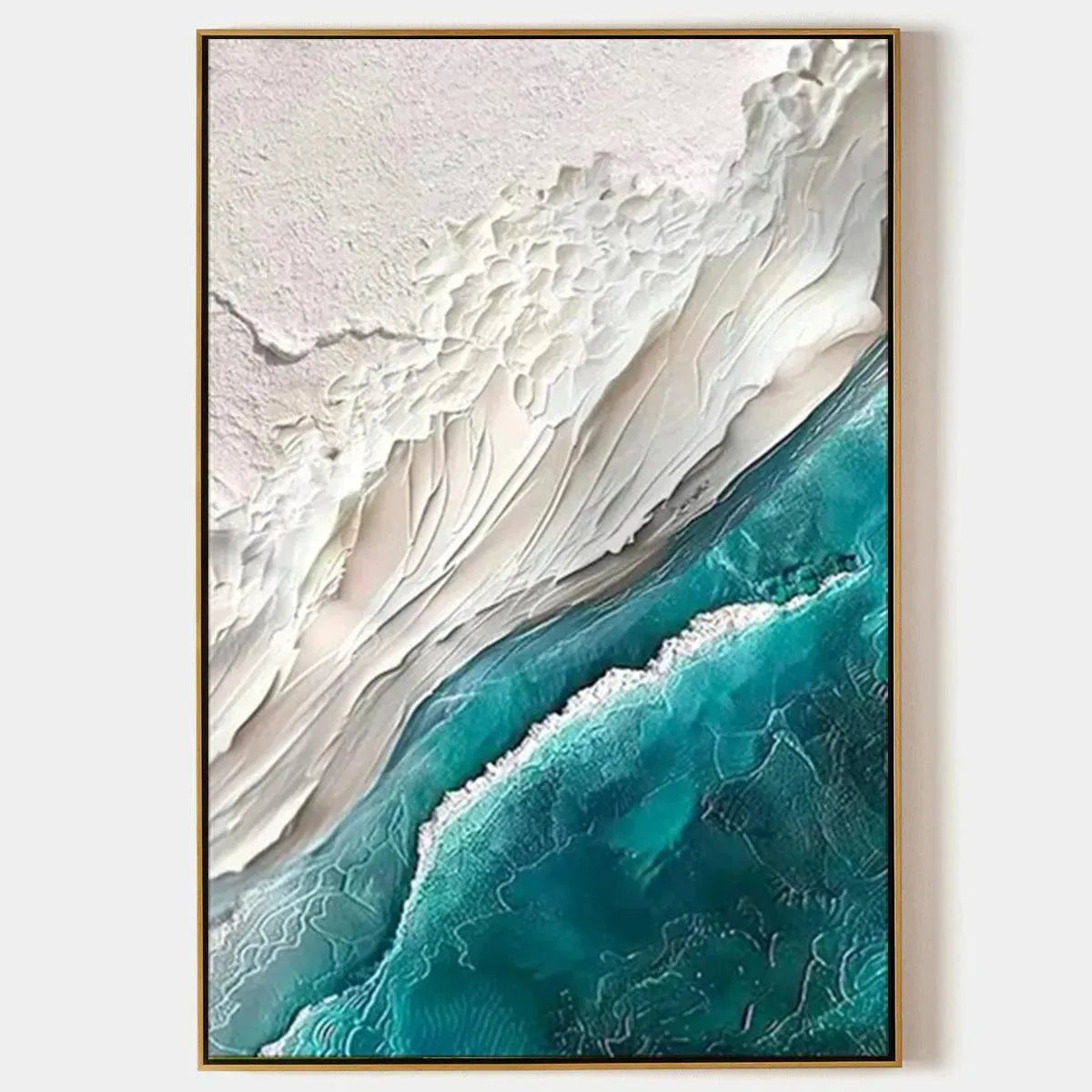AZURE DREAM: Textured Abstract Seascape, Teal and White Wall Art, Vertical Canvas, Coastal Decor