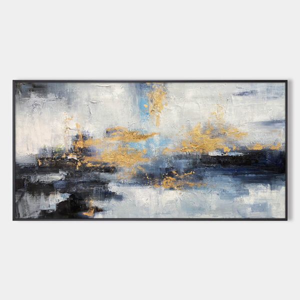 AZURE DREAM: Abstract Blue and Gold Oil Painting