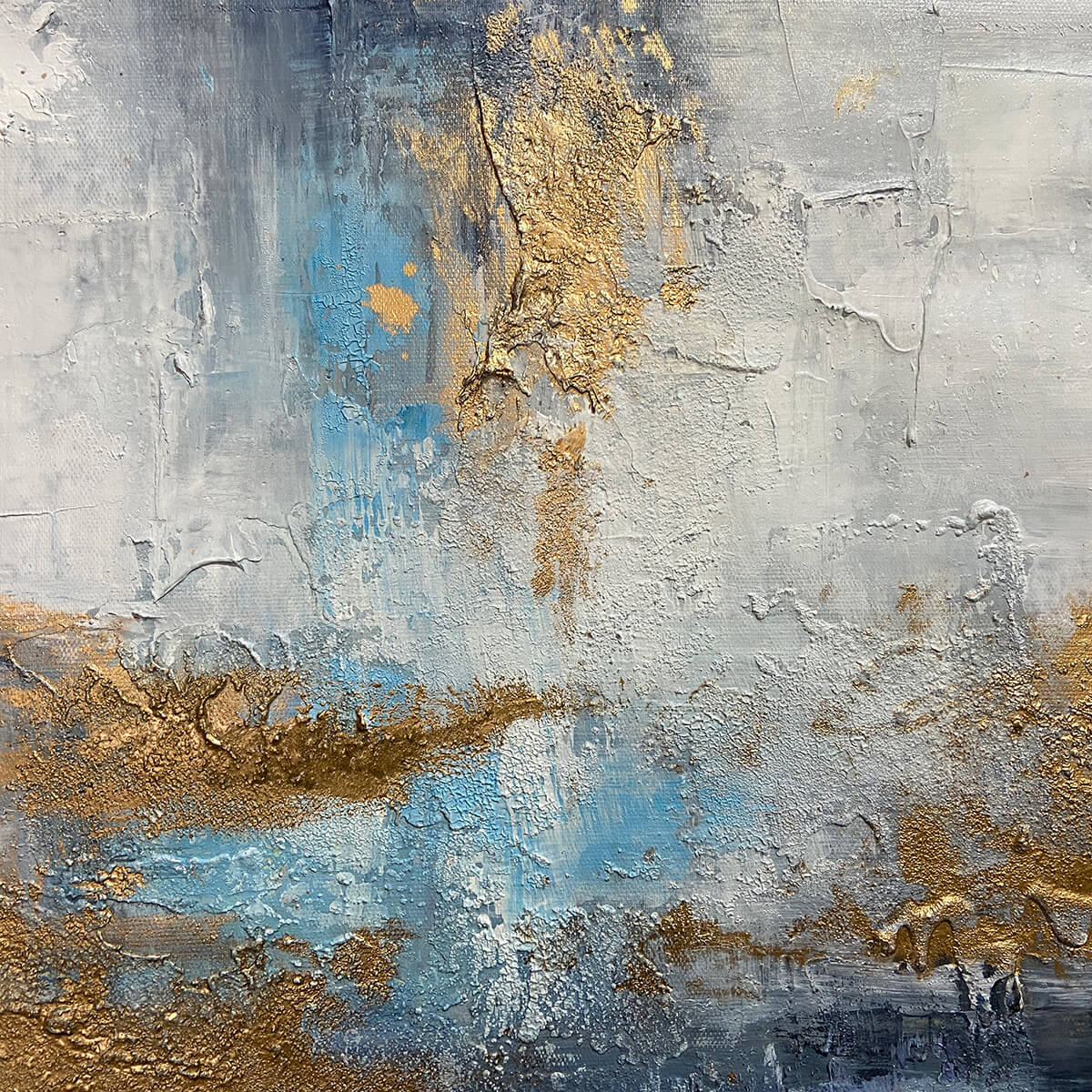 AZURE DREAM: Abstract Blue and Gold Oil Painting - Image 3