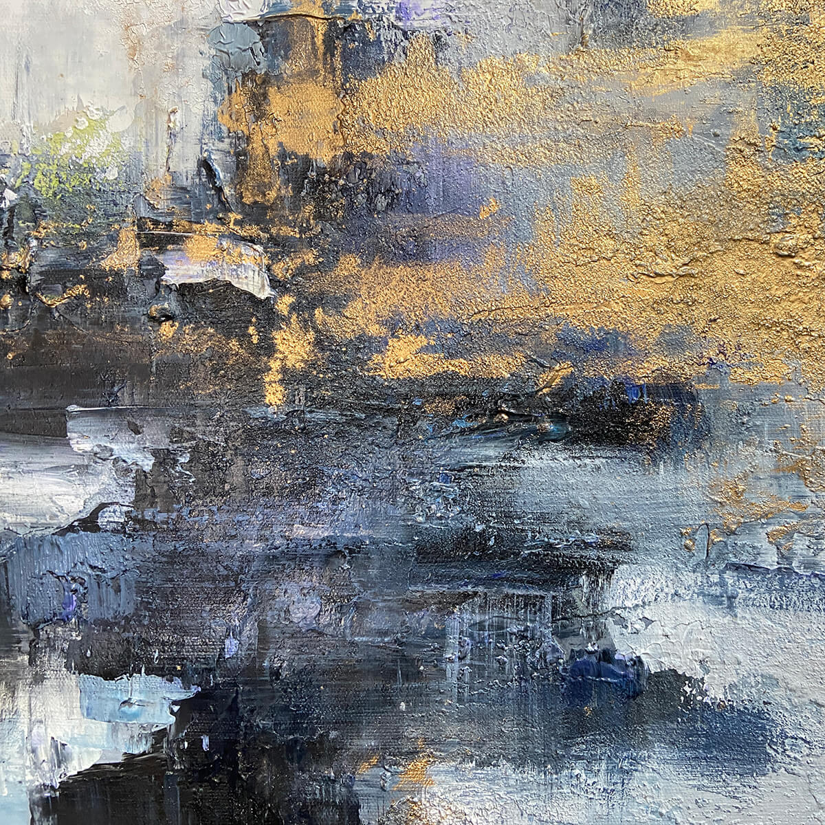 AZURE DREAM: Abstract Blue and Gold Oil Painting - Image 5