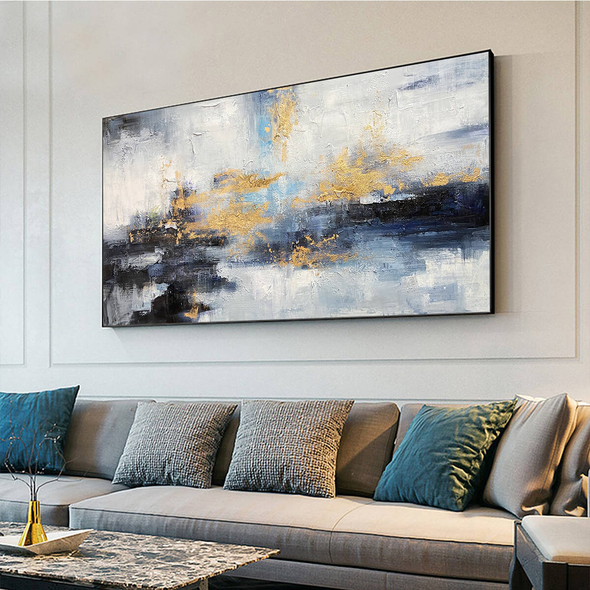 AZURE DREAM: Abstract Blue and Gold Oil Painting - Image 4