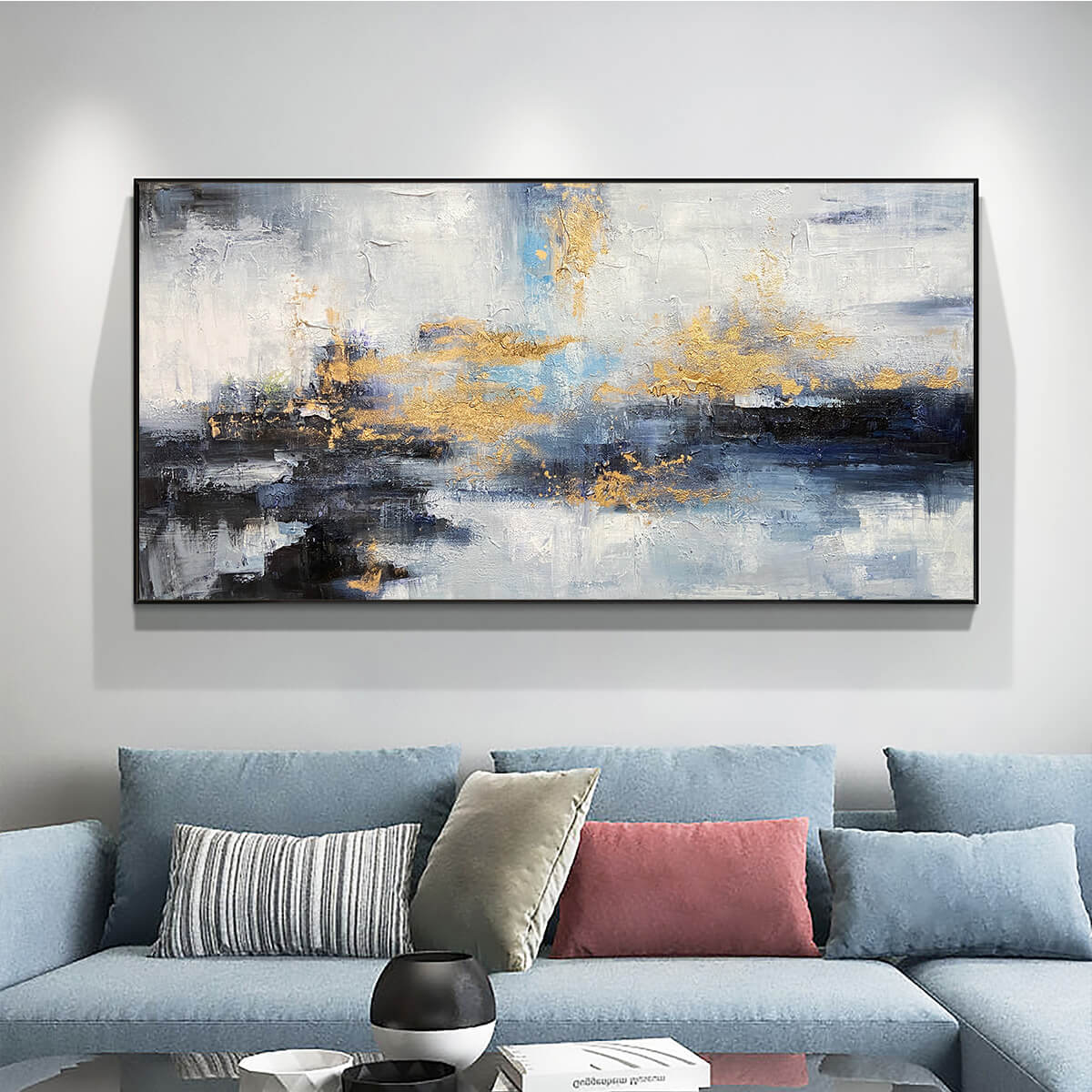 AZURE DREAM: Abstract Blue and Gold Oil Painting - Image 6