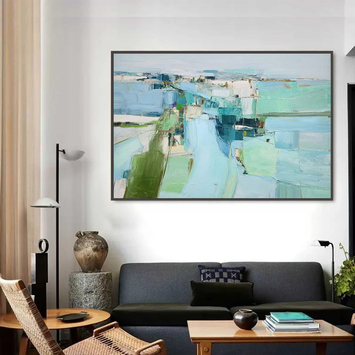 AZURE DREAM: Textured Abstract Landscape Oil Painting - Image 2