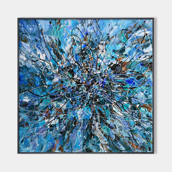 AZURE EXPLORATION: Abstract Blue and Black Oil Painting