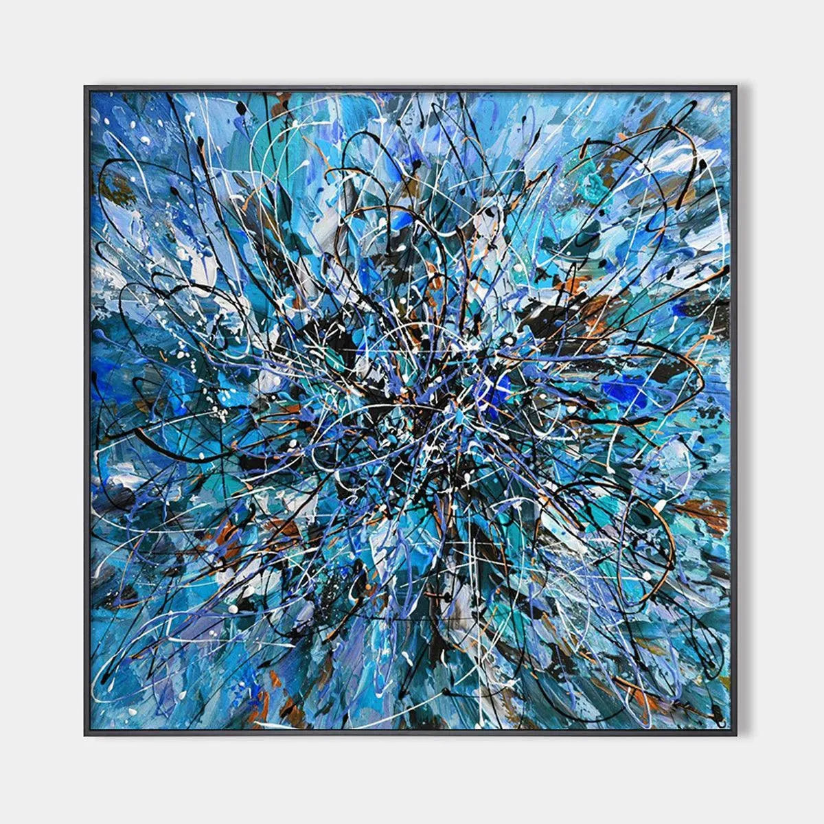AZURE EXPLORATION: Abstract Blue and Black Oil Painting