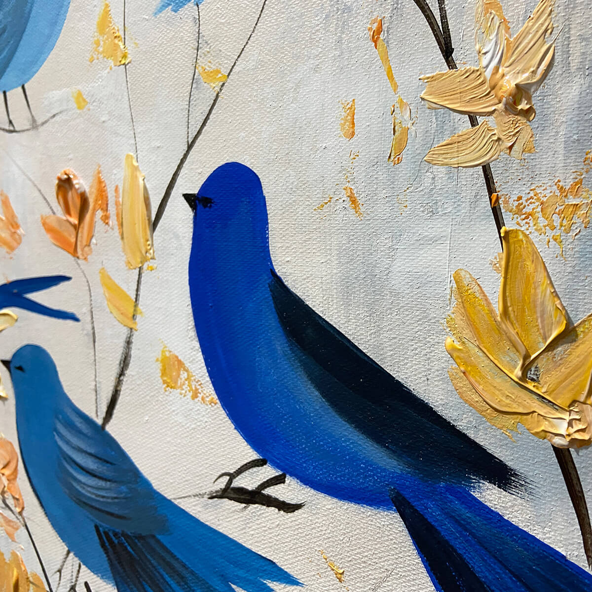 AZURE FLIGHT: Blue Birds Painting Minimalist Nature Wall Art - Image 5