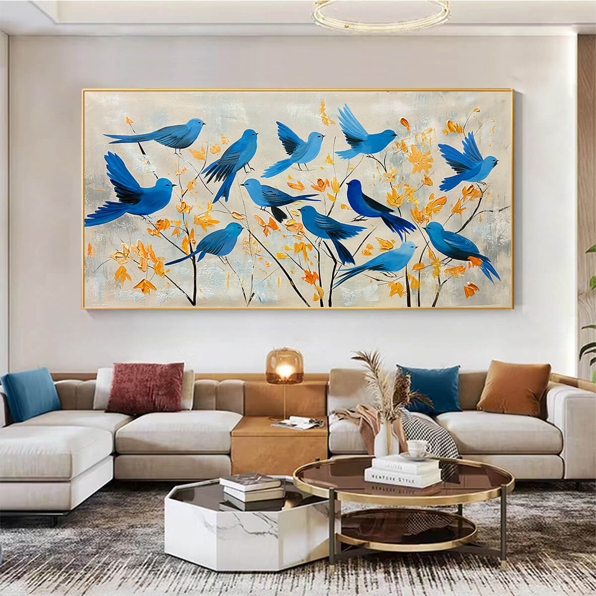 AZURE FLIGHT: Blue Birds Painting Minimalist Nature Wall Art - Image 6