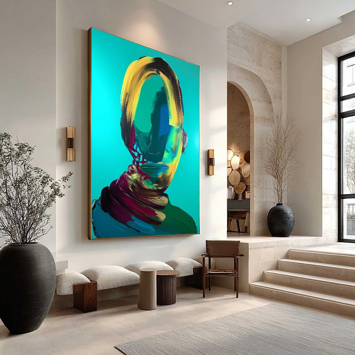 AZURE GAZE: Textured Abstract Portrait Oil Painting - Image 6