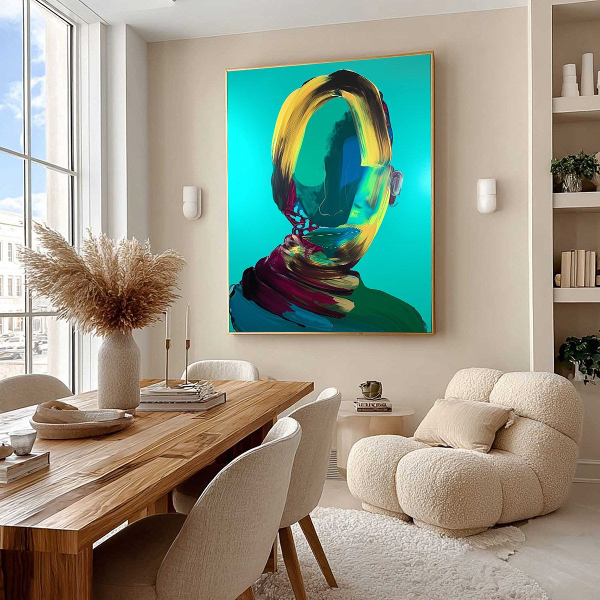 AZURE GAZE: Textured Abstract Portrait Oil Painting - Image 5