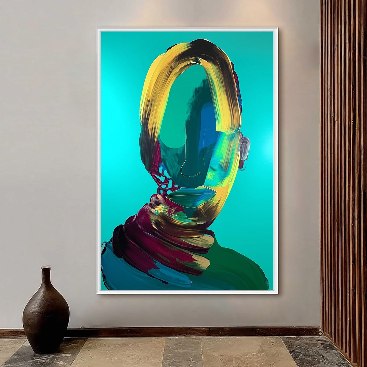 AZURE GAZE: Textured Abstract Portrait Oil Painting - Image 2