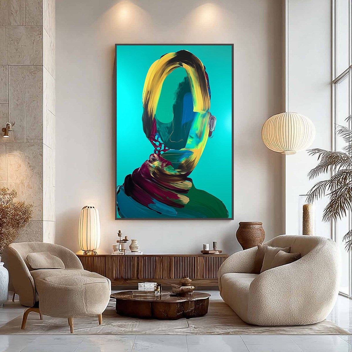 AZURE GAZE: Textured Abstract Portrait Oil Painting - Image 3