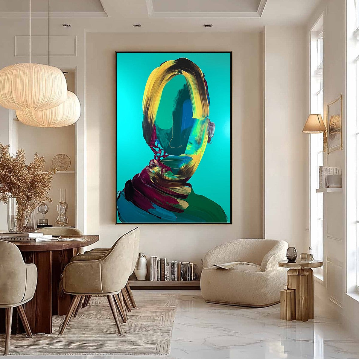 AZURE GAZE: Textured Abstract Portrait Oil Painting - Image 8