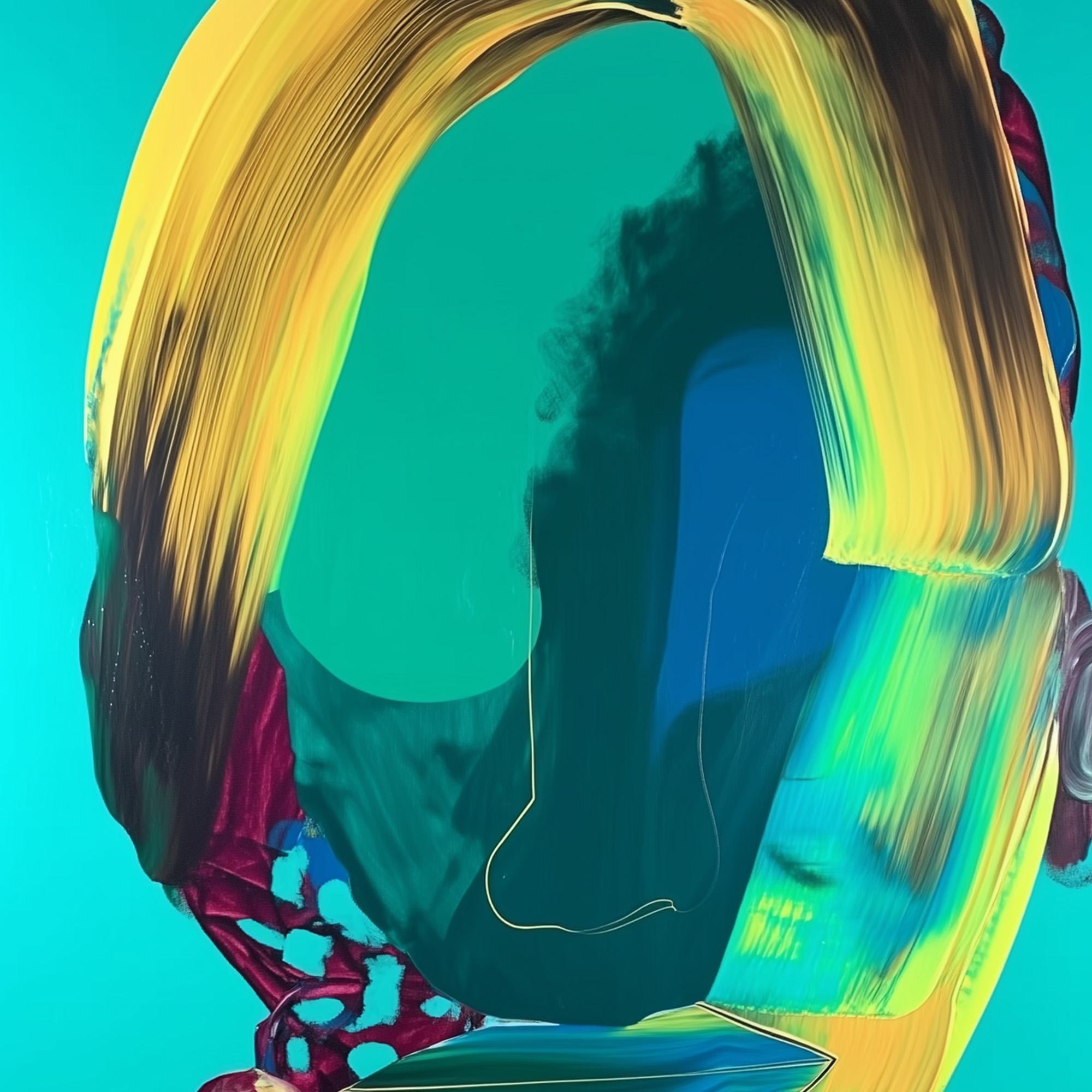 AZURE GAZE: Textured Abstract Portrait Oil Painting - Image 4