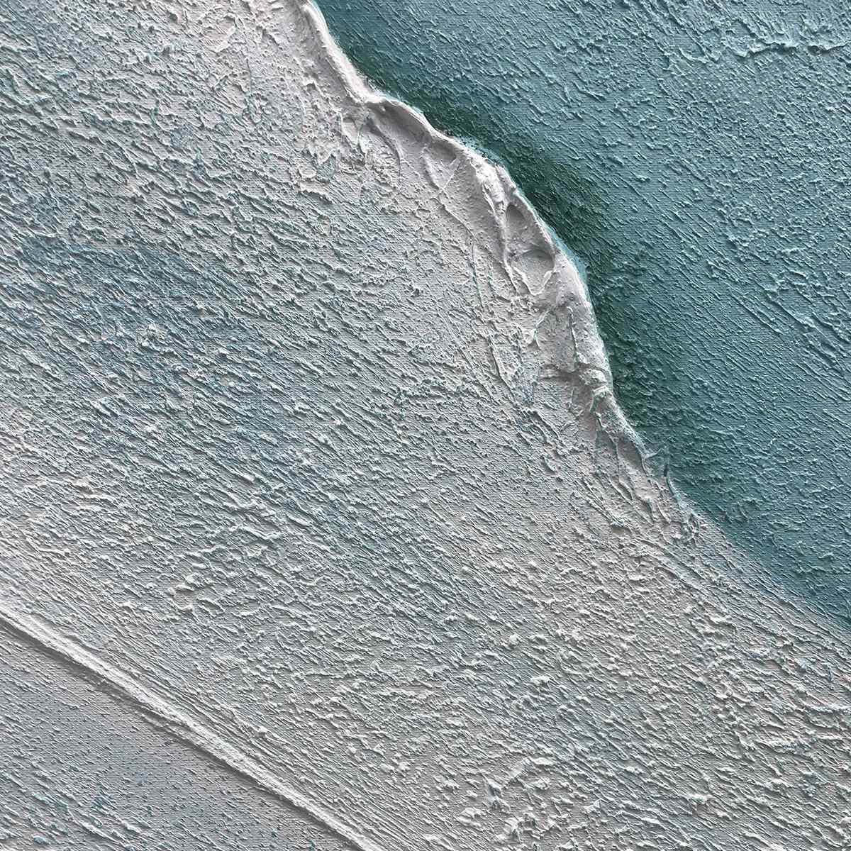 AZURE SHORES: Textured Abstract Beach Painting in Blue and White - Image 3