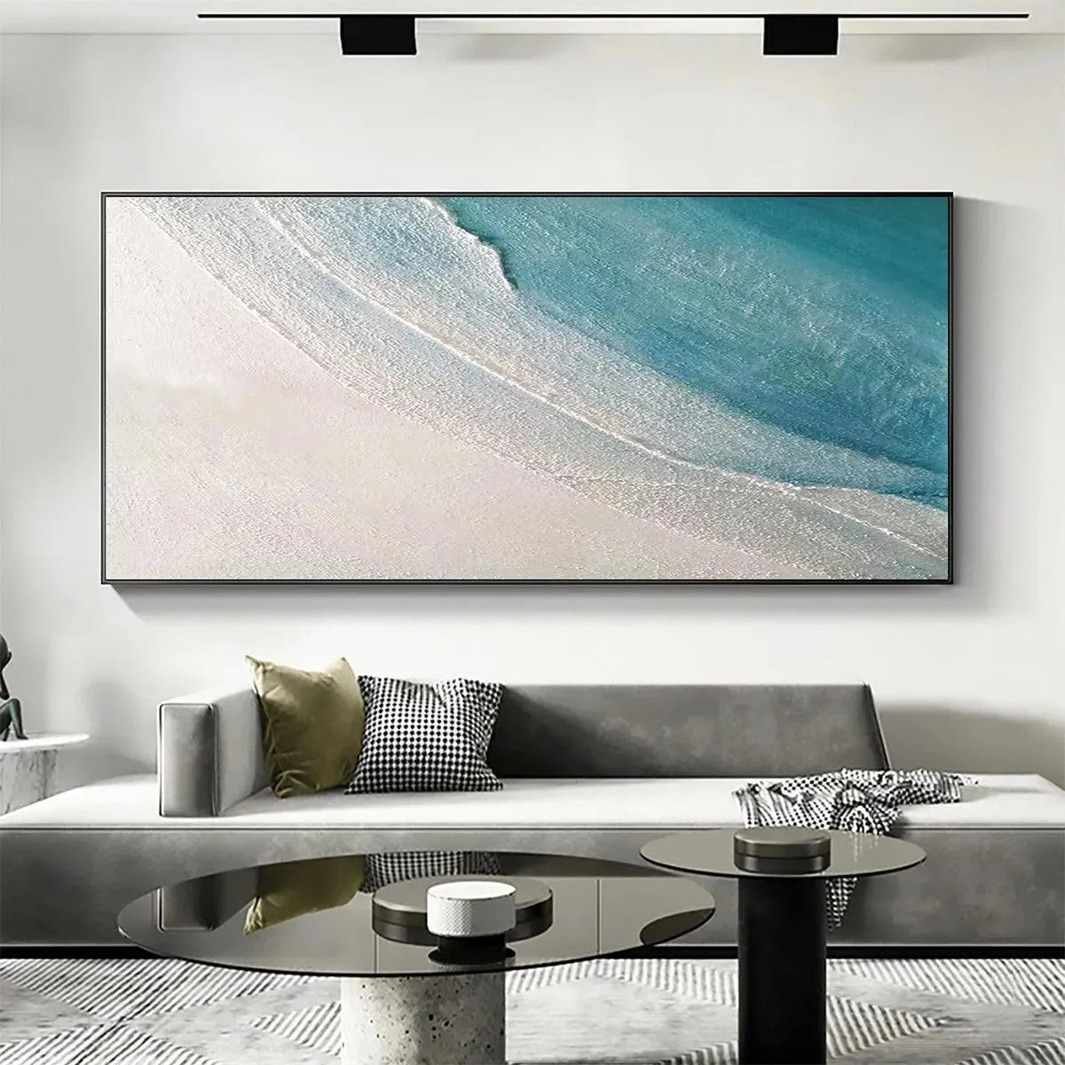 AZURE SHORES: Textured Abstract Beach Painting in Blue and White - Image 2