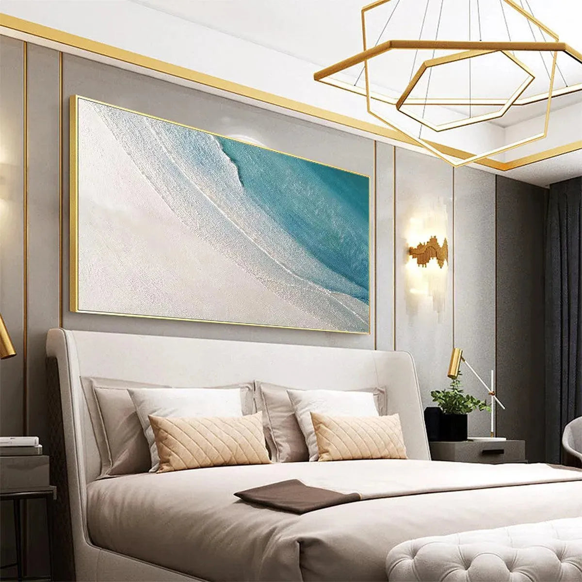 AZURE SHORES: Textured Abstract Beach Painting in Blue and White - Image 4