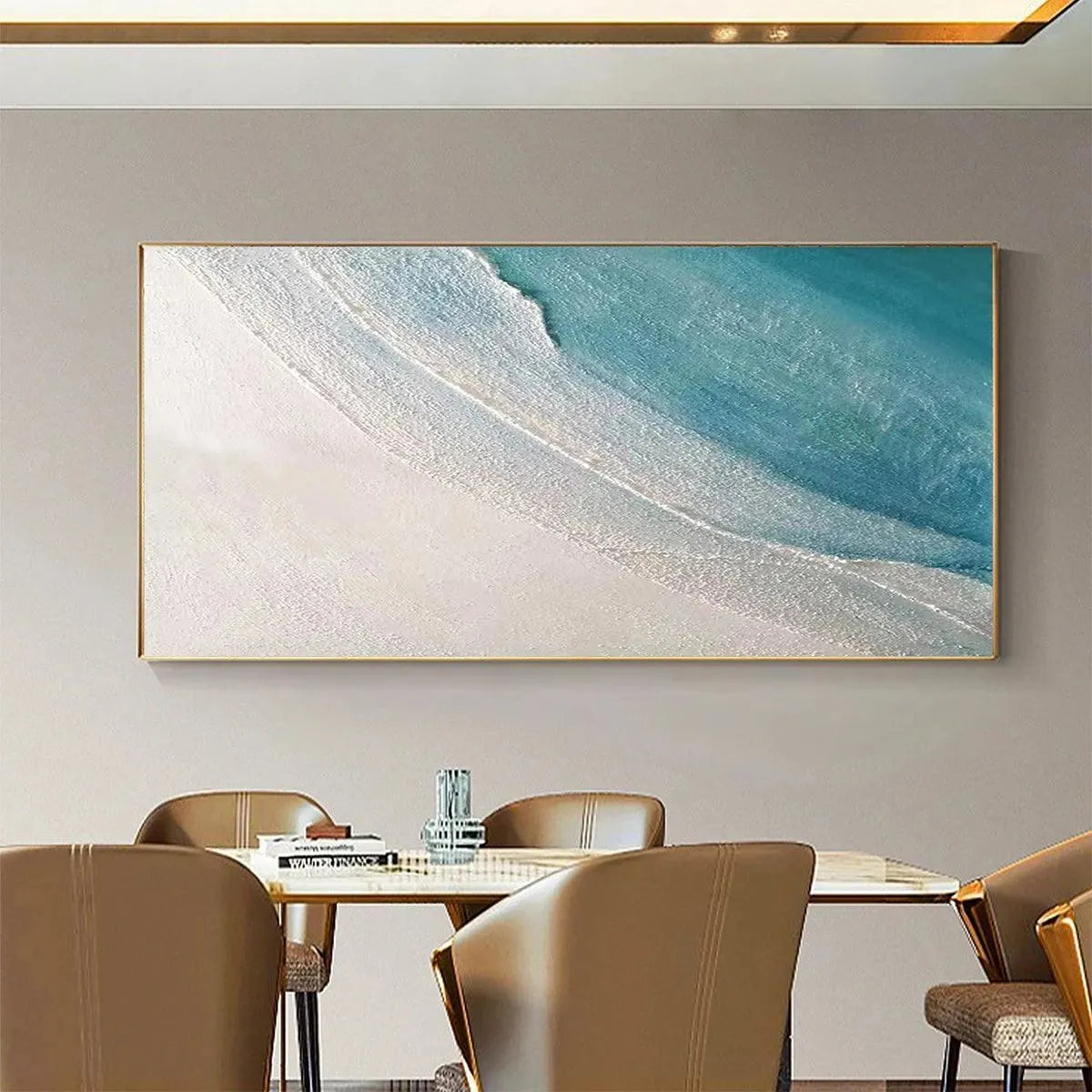 AZURE SHORES: Textured Abstract Beach Painting in Blue and White - Image 6