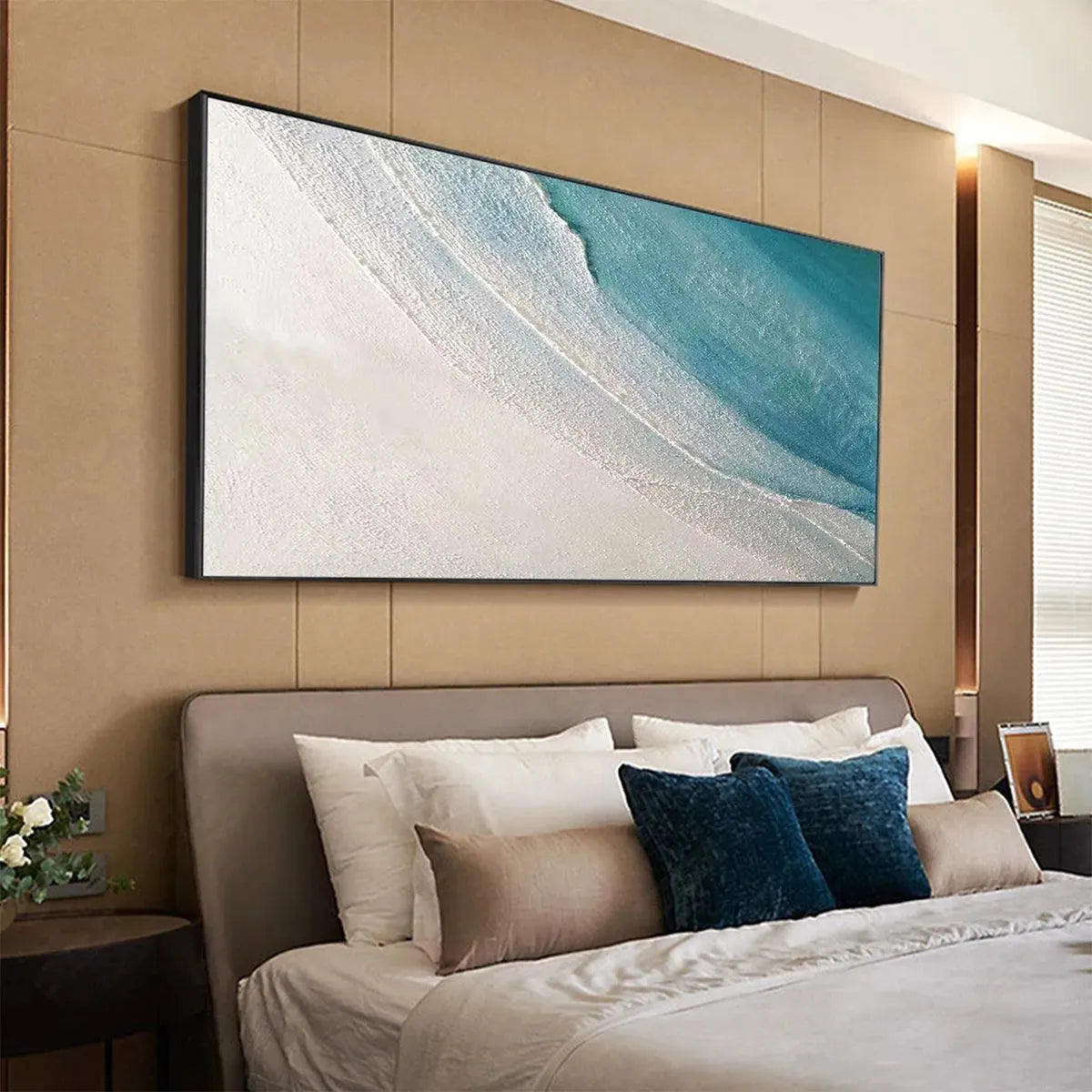 AZURE SHORES: Textured Abstract Beach Painting in Blue and White - Image 8