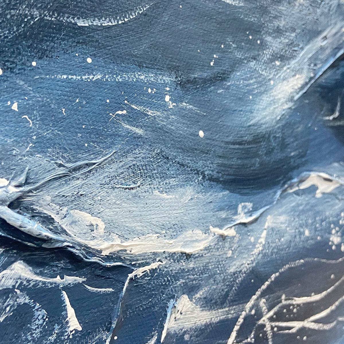 AZURE WHISPERS: Panoramic Abstract Ocean Painting in Blue and Gold - Image 6