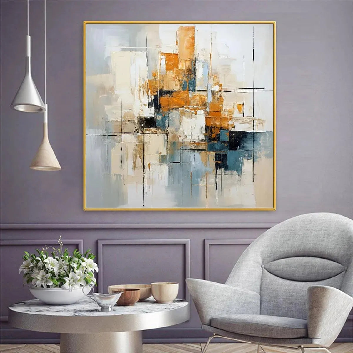 ABSTRACT CITYSCAPE: Textured Geometric Abstract Painting, Square Wall Art - Image 9