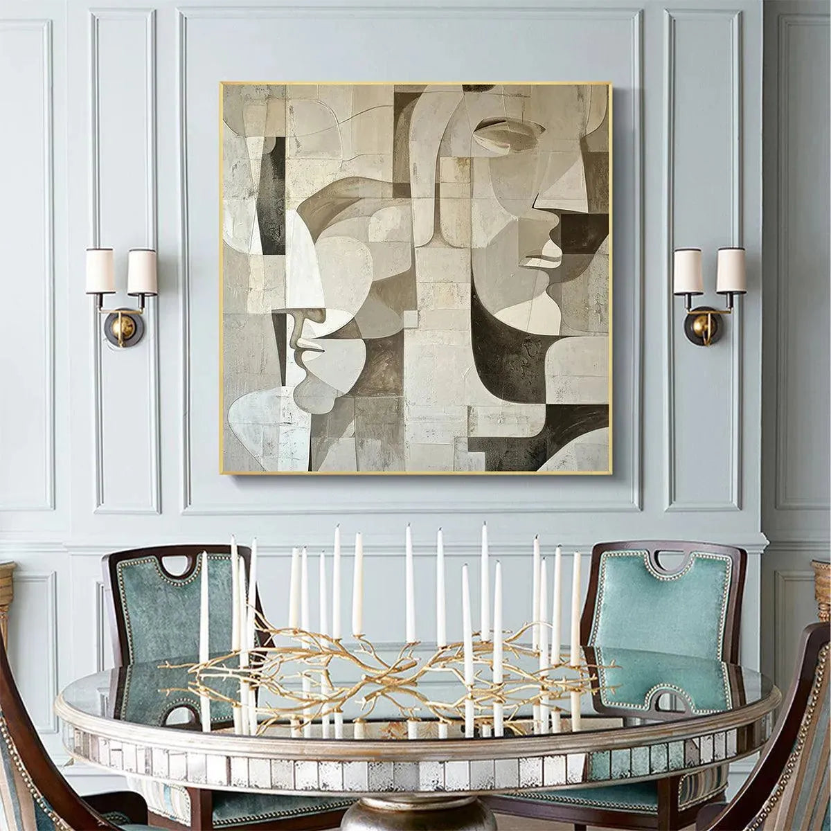 ABSTRACT FACES: Cubist Painting, Neutral Tones Wall Art, Square Canvas Art, Modern Decor - Image 6