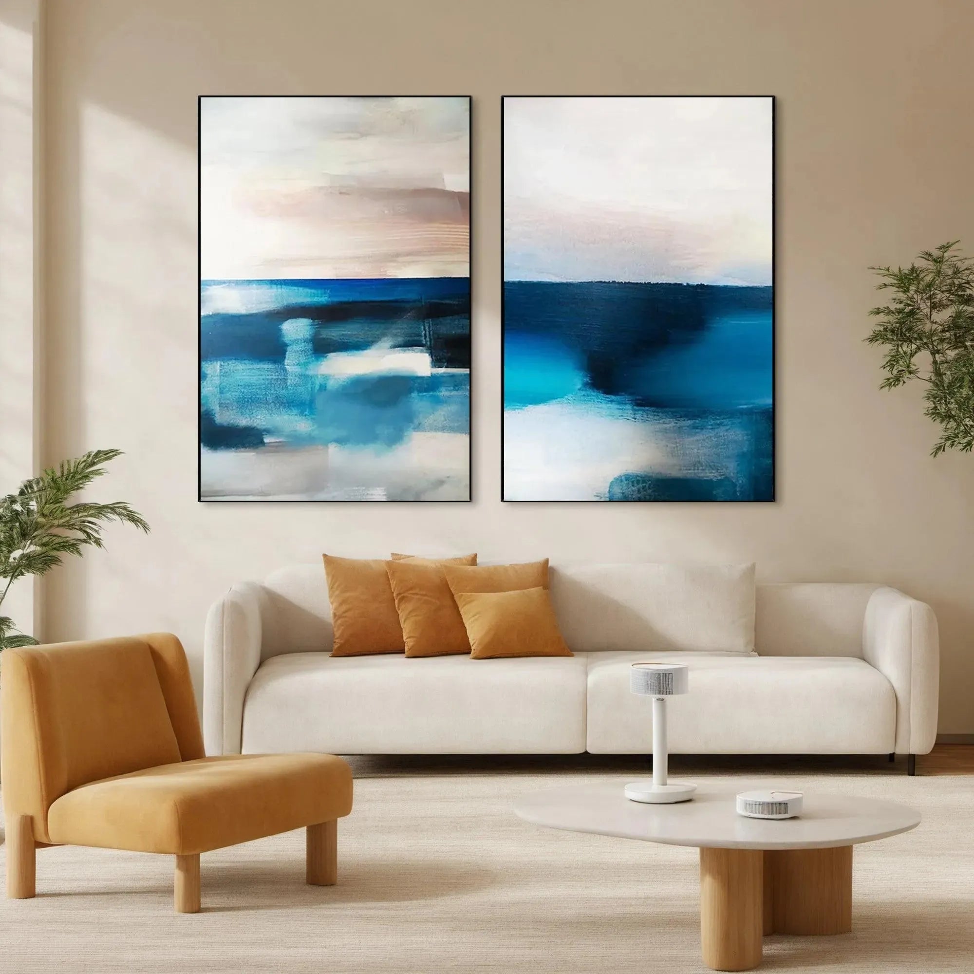 ABSTRACT OCEAN DIPTYCH: Abstract Seascape Painting Set of 2, Vertical Wall Art - Image 2