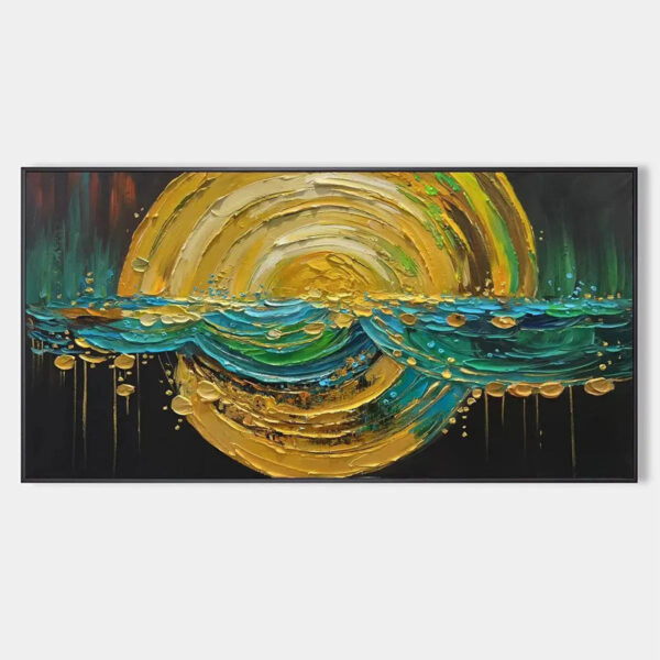 Abstract Sunburst Oil Painting - Gold and Green Art