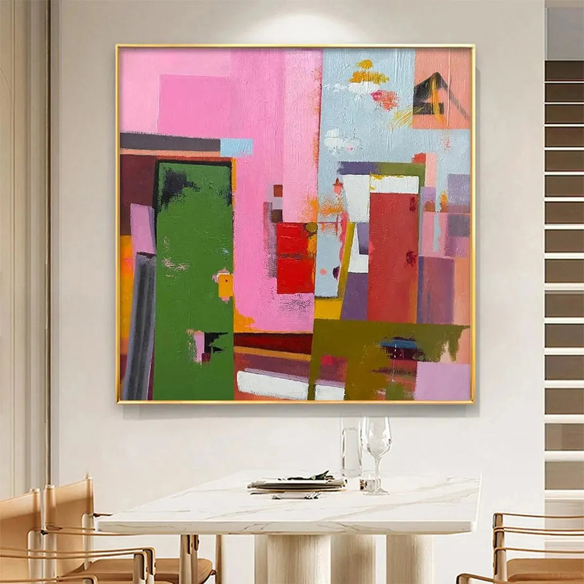 ABSTRACT URBAN SCENE: Colorful Abstract City Painting, Square Wall Art - Image 2