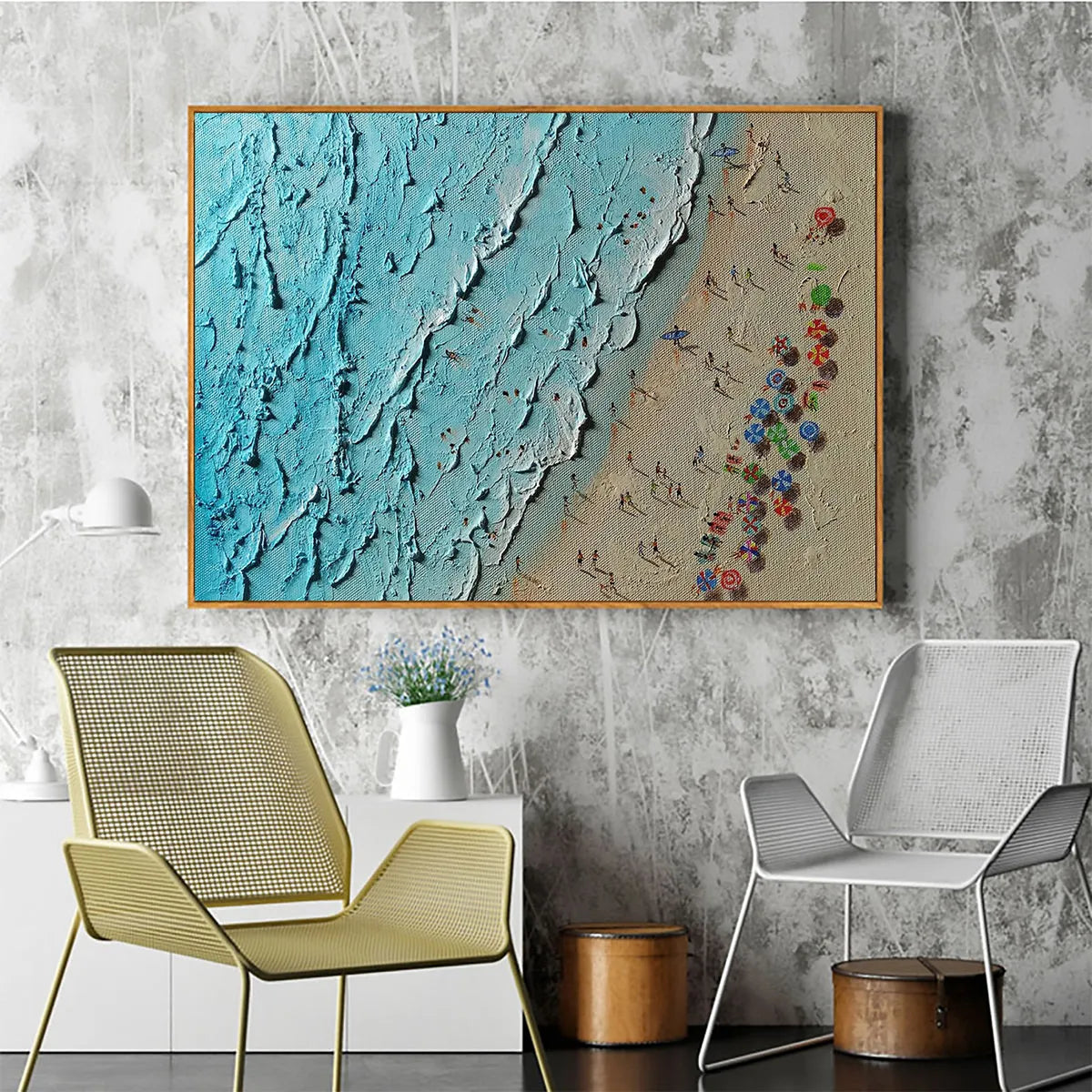 AERIAL VISTA: Impasto Beach Scene Oil Painting - Image 8