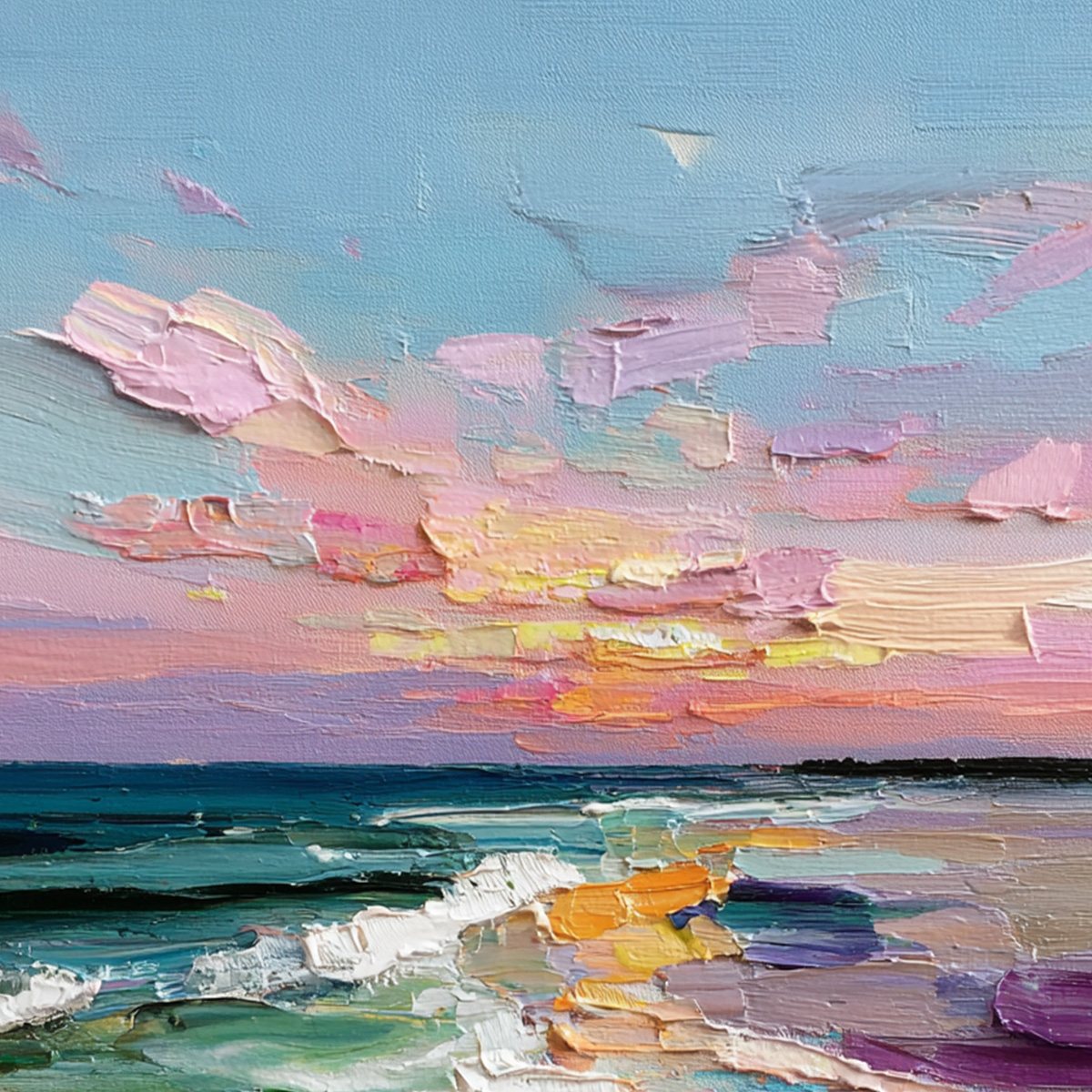 Amalfi Glow: Textured Seascape Sunset Original Oil Painting - Image 3