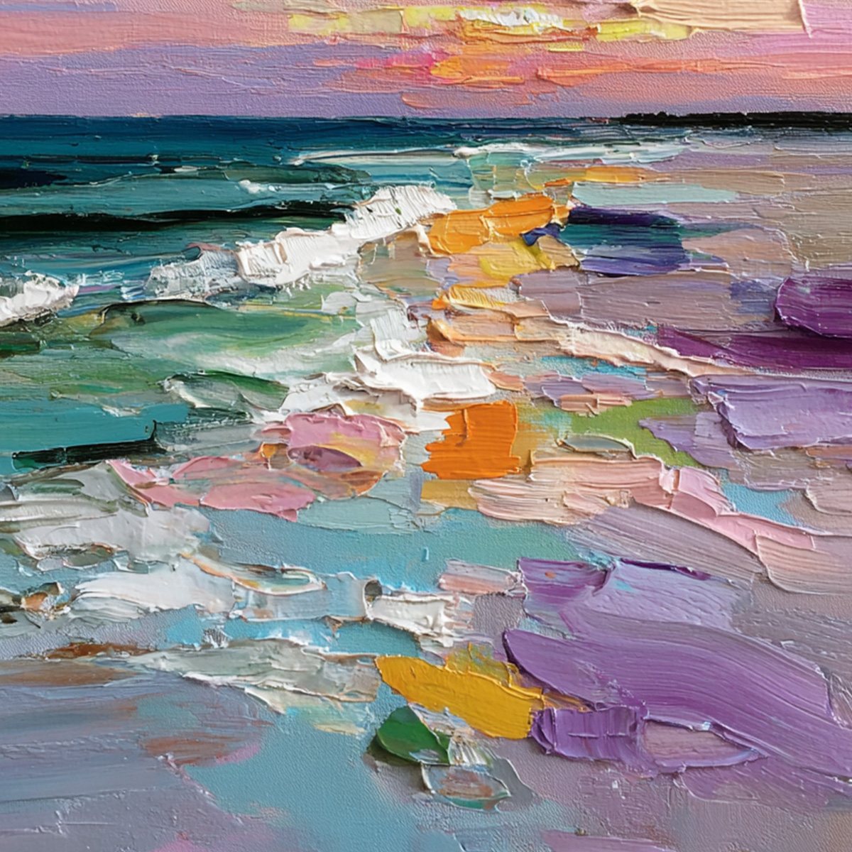 Amalfi Glow: Textured Seascape Sunset Original Oil Painting - Image 5