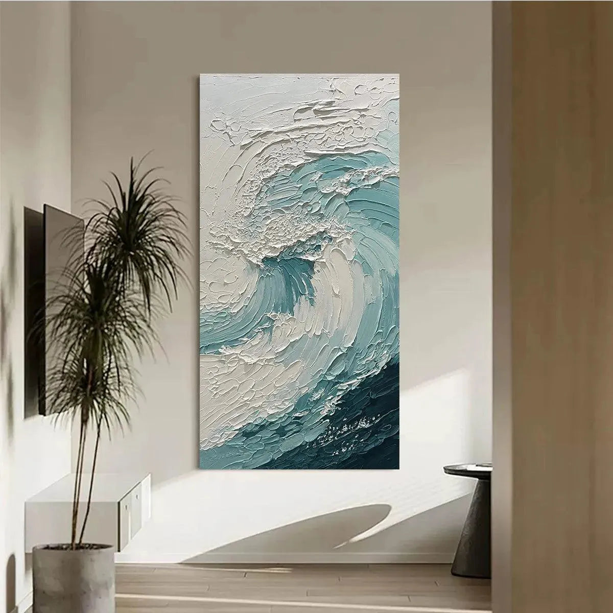 AQUAMARINE CREST: Textured Ocean Wave Painting, Vertical Canvas, Coastal Wall Art - Image 7