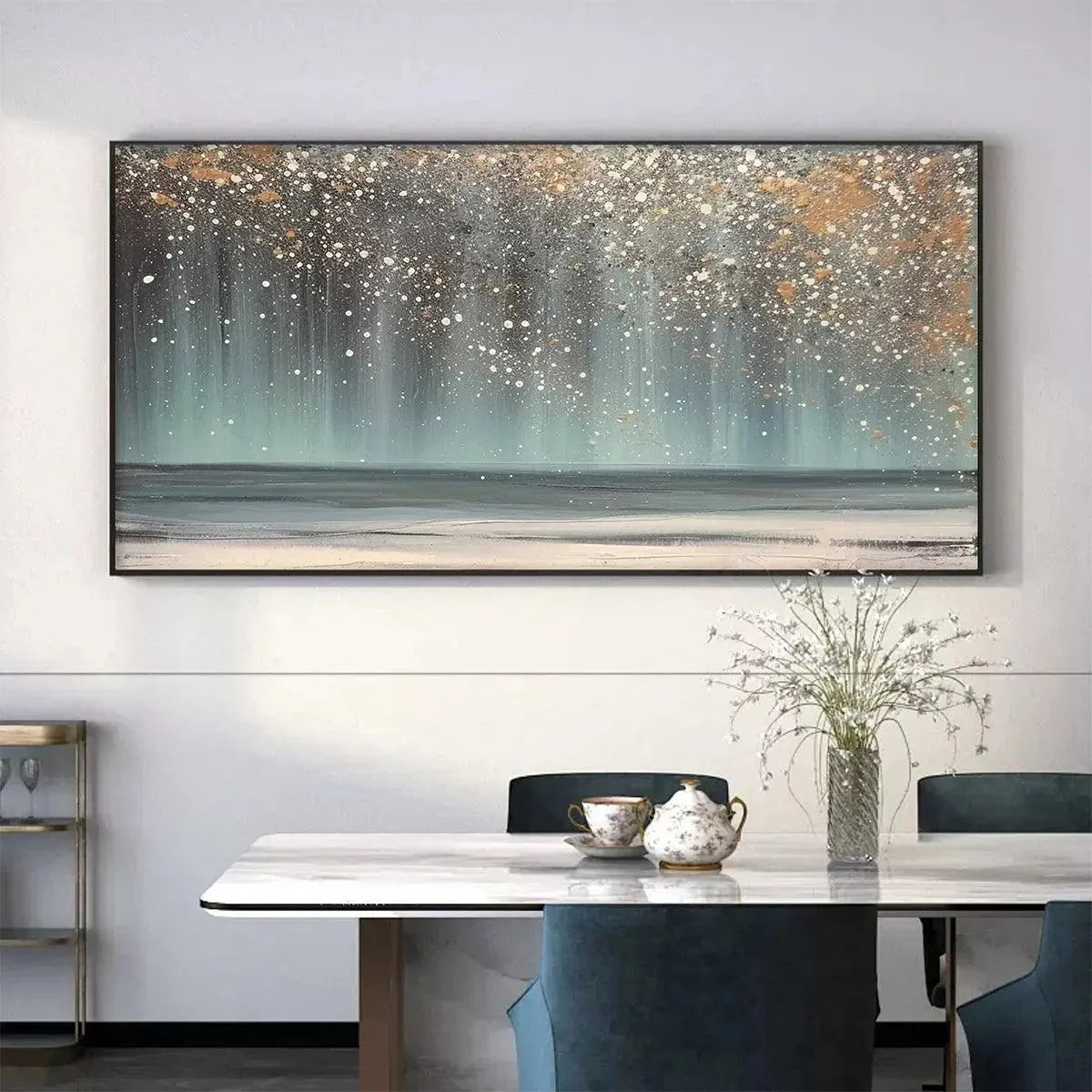 AURORA DUST: Textured Abstract Ocean Painting with Gold Accents - Image 2