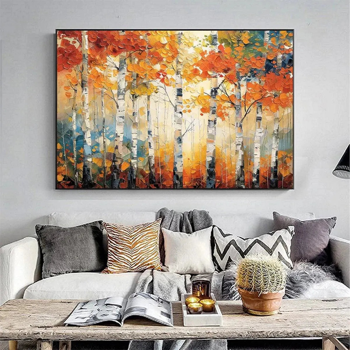 AUTUMN ASPEN: Textured Forest Painting, Impasto Wall Art, Horizontal Canvas, Fall Decor - Image 2