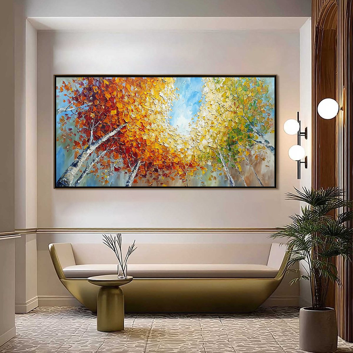 Autumn's Gaze Palette Knife Forest Landscape Oil Painting - Image 2