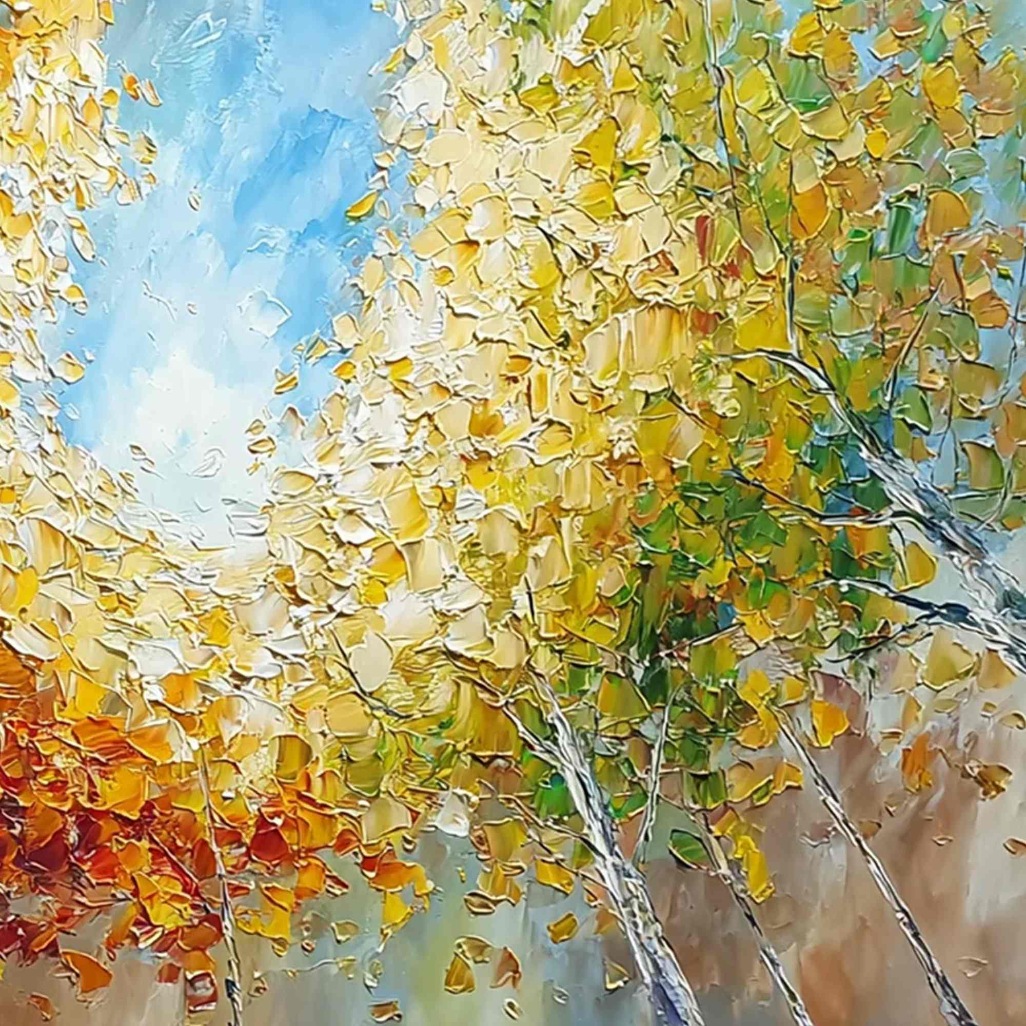 Autumn's Gaze Palette Knife Forest Landscape Oil Painting - Image 5