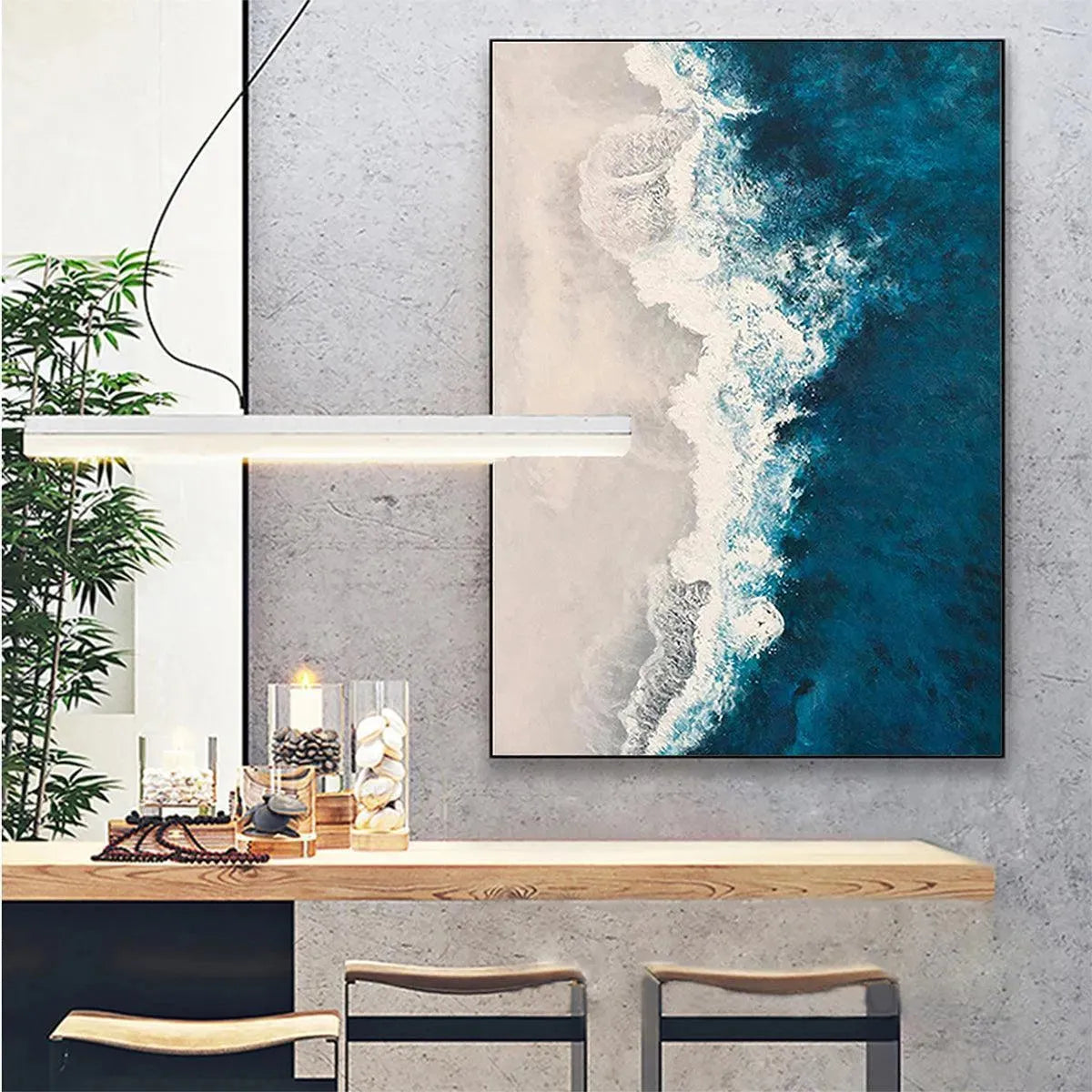 AZURE COAST: Blue and Beige Abstract Coastal Painting for Living Room - Image 7
