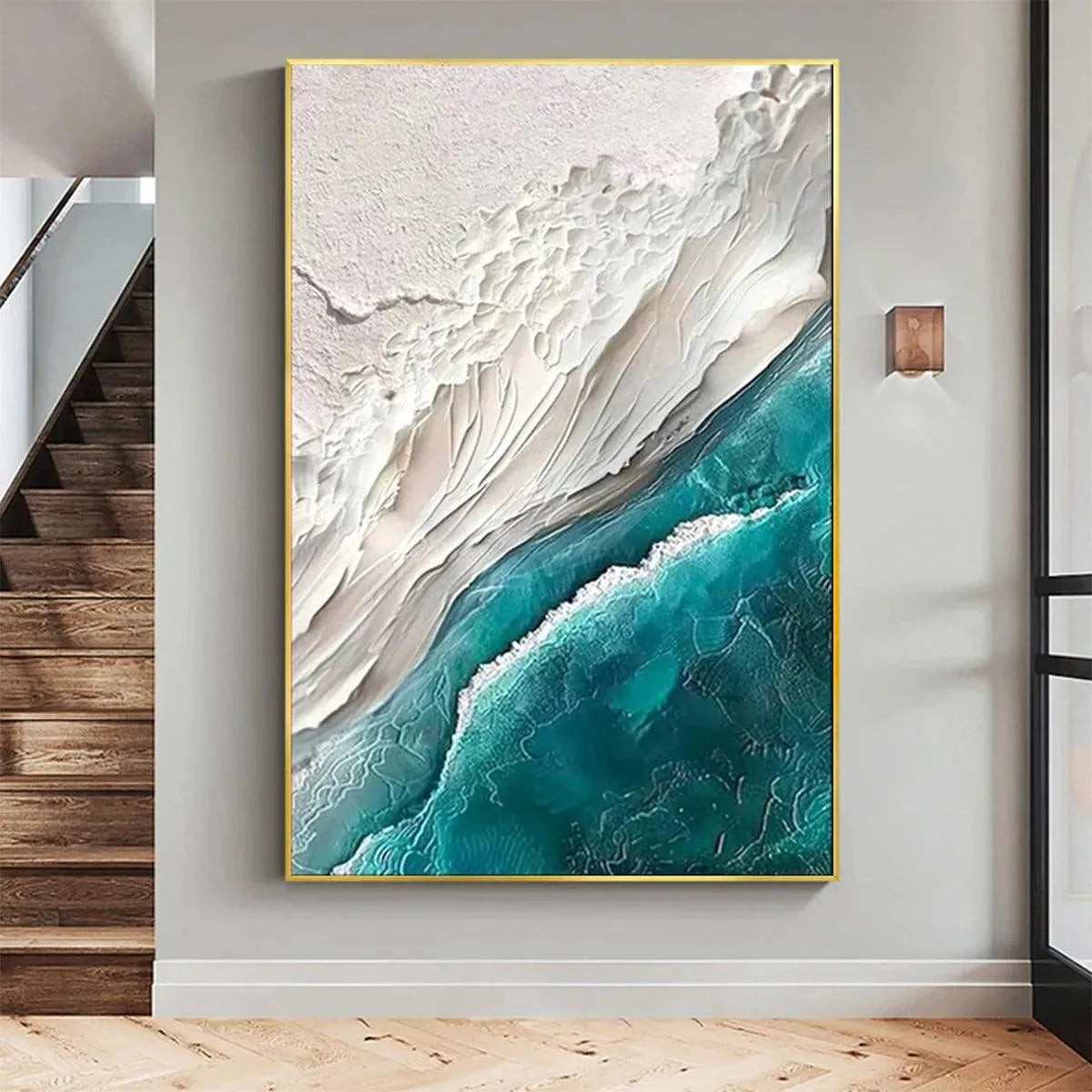 AZURE DREAM: Textured Abstract Seascape, Teal and White Wall Art, Vertical Canvas, Coastal Decor - Image 8