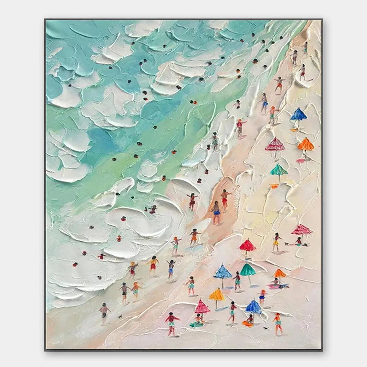 BEACH DAY: Textured Beach Scene Painting with Colorful Umbrellas