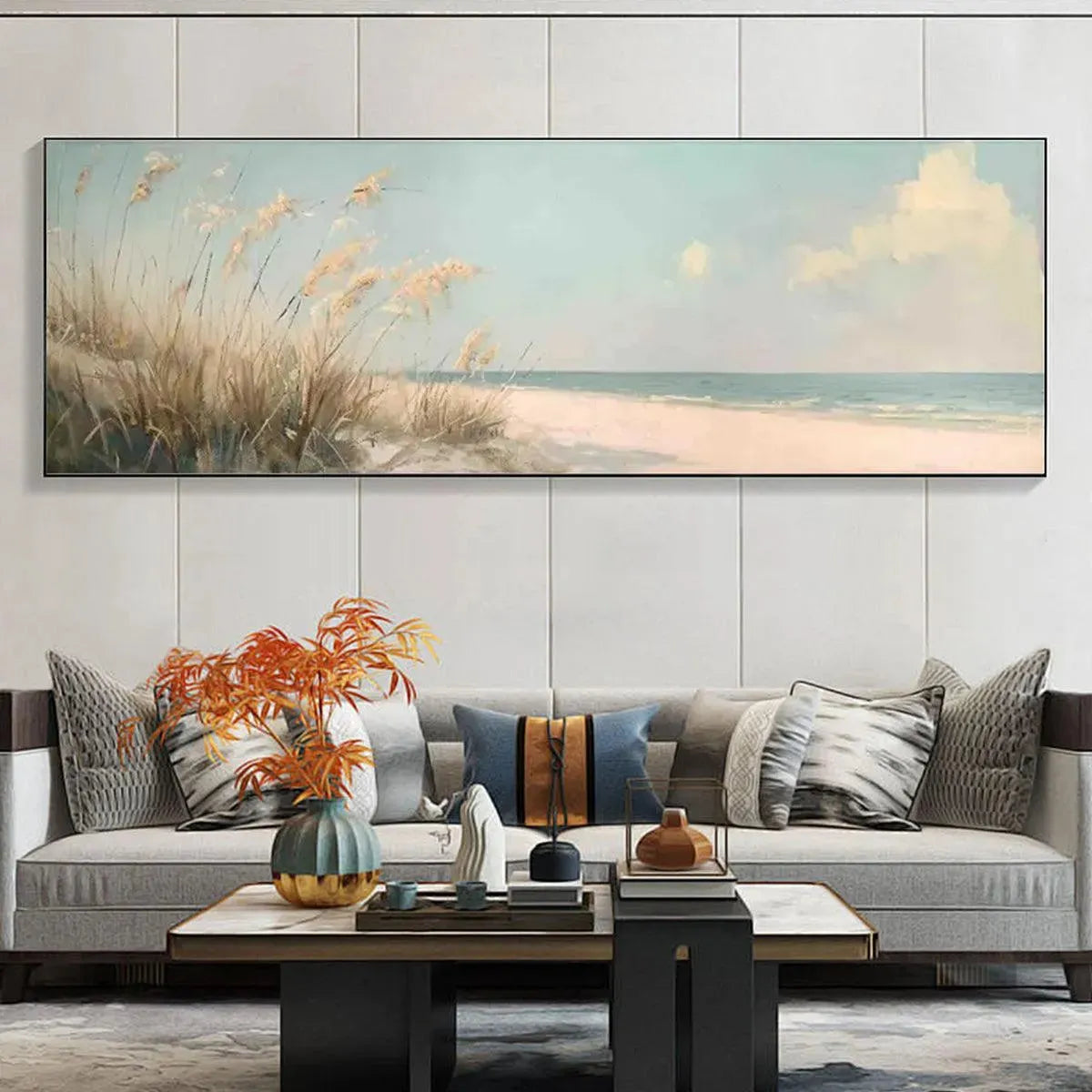 BEACH GRASS PANORAMIC: Beach Painting, Panoramic Wall Art - Image 2