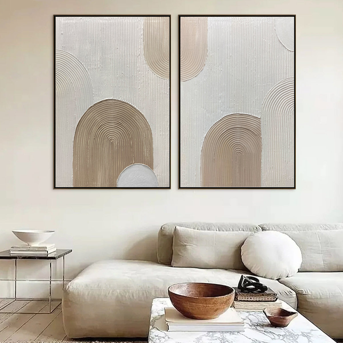 Ready to Ship | Beige Arches Diptych: Vertical Textured Abstract Wall Art Set - Image 2