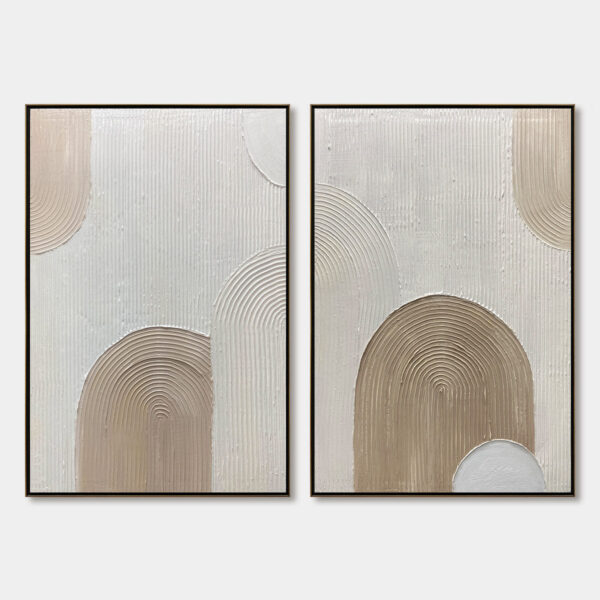 Ready to Ship | Beige Arches Diptych: Vertical Textured Abstract Wall Art Set
